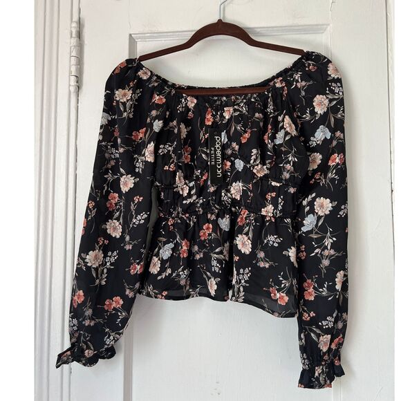 Papermoon Women's Top Floral Blouse Size XSP  Black Off Shoulder - Picture 3 of 9